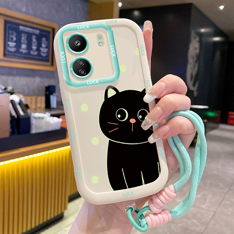 เคสสำหรับ Xiaomi Redmi 13C เคสโทรศัพท์แมวซิลิโคนสายคล้องกันกระแทก