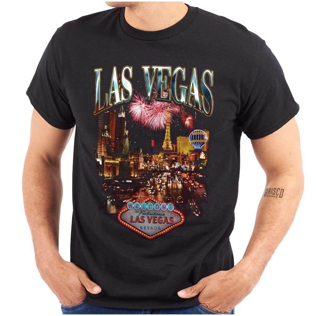 Cool Las Vegas Strip เสื้อยืดคอกลมผู้ชาย การแสดงพลุพิเศษ