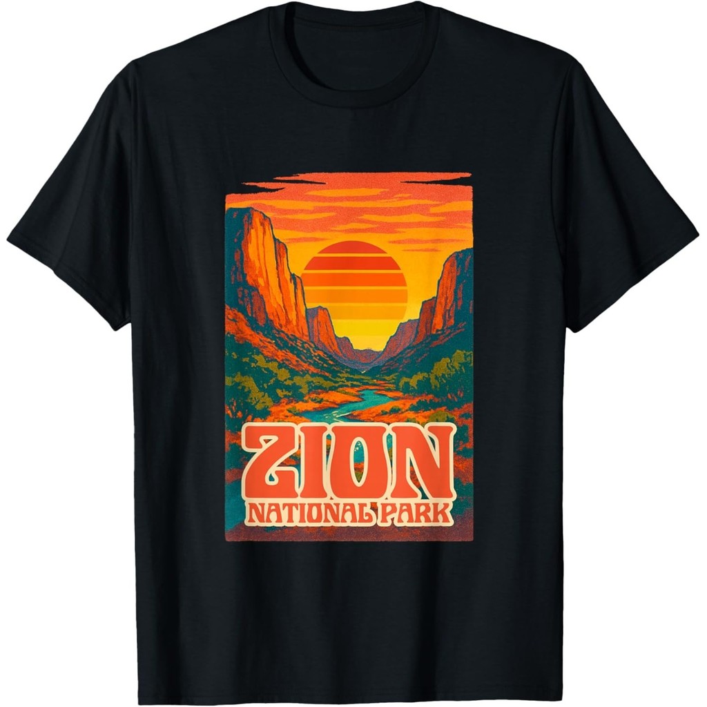 Utah Zion National Park Canyon Retro Sunset Vintage Travel เสื้อยืด