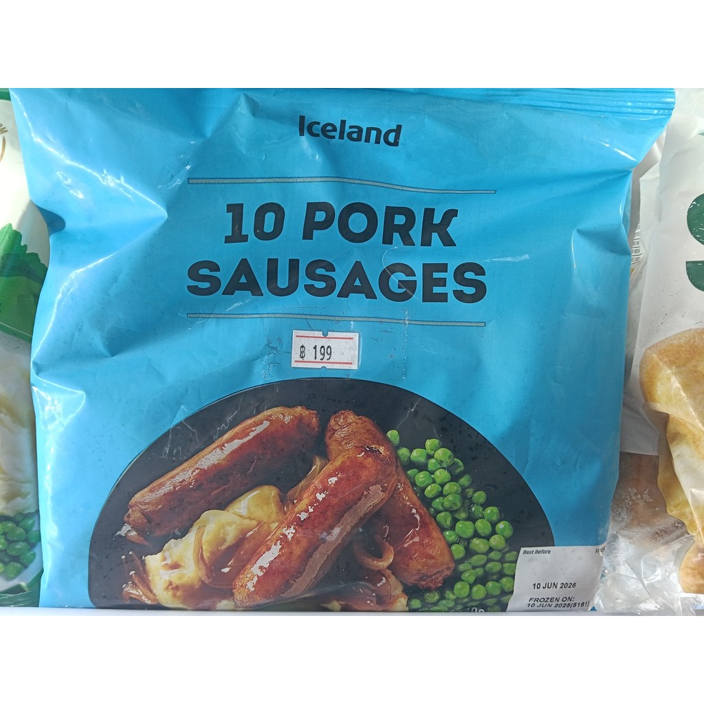 ICELAND * UK IMPORT * Pork Sausages * 2-PACK = 20 SAUSAGES * INC. POLY BOX AND FROZEN GEL PACK 800g