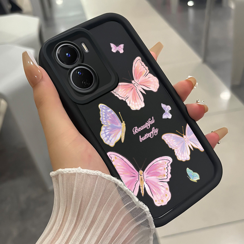 เคสสำหรับ VIVO Y16 Y35 5G Y56 5G เคสโทรศัพท์ผีเสื้อสามสีซิลิโคนกันกระแทก