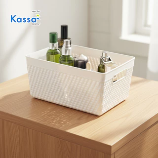 ตะกร้าอเนกประสงค์ทรงเหลี่ยมพร้อมหูจับ Sharon KASSA HOME รุ่น YM-6320 ขนาด 25.5 x 17 x 12 ซม. สีขาว