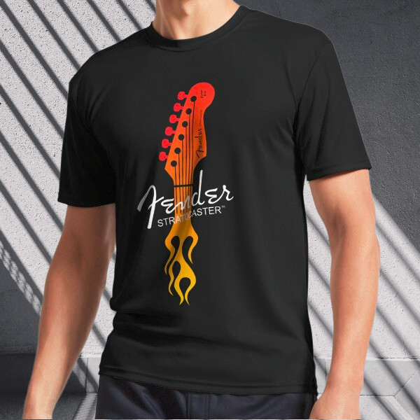 Flaming Guitar Active Logo Shirt เสื้อยืดFunny สำหรับผู้ชาย