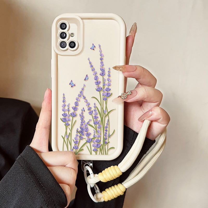 เคสสำหรับ Samsung Galaxy A51 M40s เคสโทรศัพท์ลาเวนเดอร์ดอกไม้สามสีซิลิโคนสายคล้องกันกระแทก