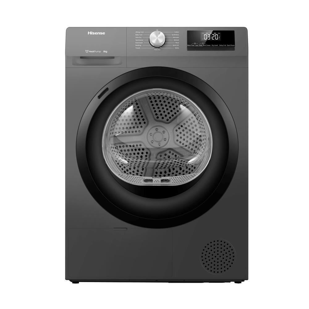 [จัดส่งพร้อมติดตั้ง] HomePro เครื่องอบผ้าฝาหน้า  DH80N1 8 กก. HEAT PUMP สีเทา แบรนด์ HISENSE