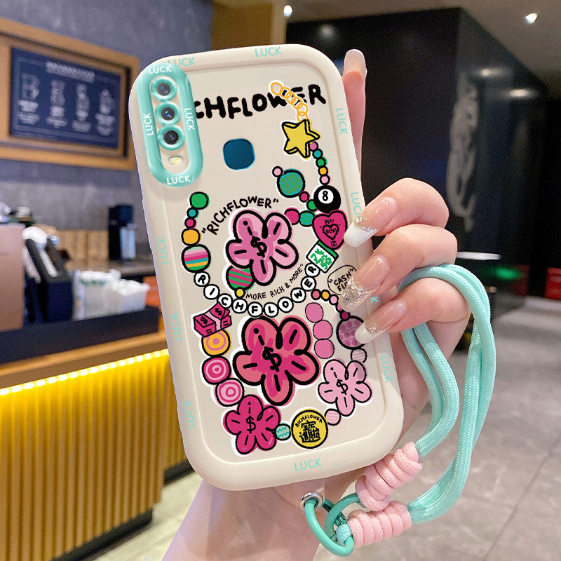 เคสสำหรับ VIVO Y12 Y15 Y17 Y11 2019 Y12i Y3 Y3s 2020 เคสโทรศัพท์ดอกไม้ซิลิโคนสายคล้องกันกระแทก