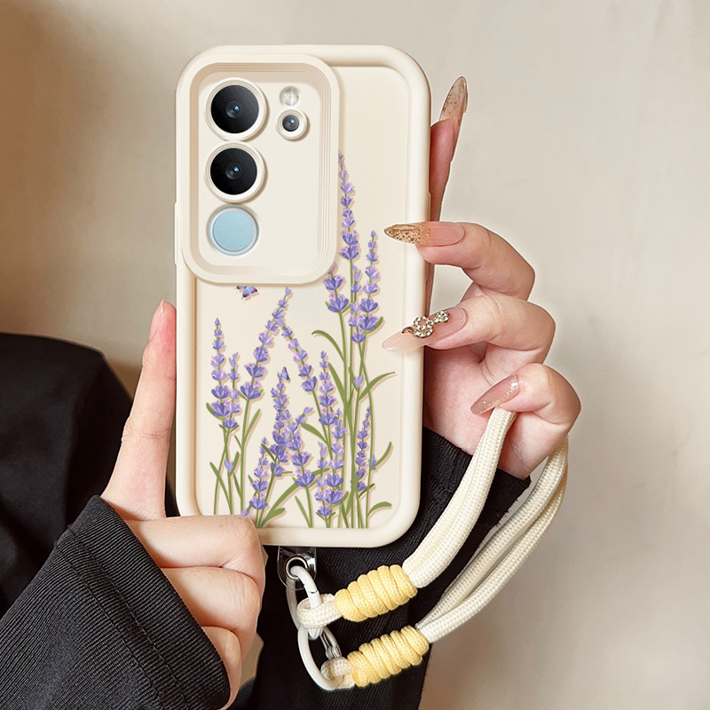 เคสสำหรับ VIVO V29 5G V29 Pro 5G S17 Pro S17T 5G เคสโทรศัพท์ลาเวนเดอร์ดอกไม้สามสีซิลิโคนสายคล้องกันกระแทก