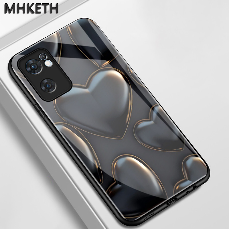 เคสสำหรับ OPPO Reno 7 5G Reno 7 Pro 5G Reno 6 5G Reno 6Z 5G เคสแก้วมีลายรูปหัวใจขั้นสูงทนต่อการขีดข่วนเคสโทรศัพท์