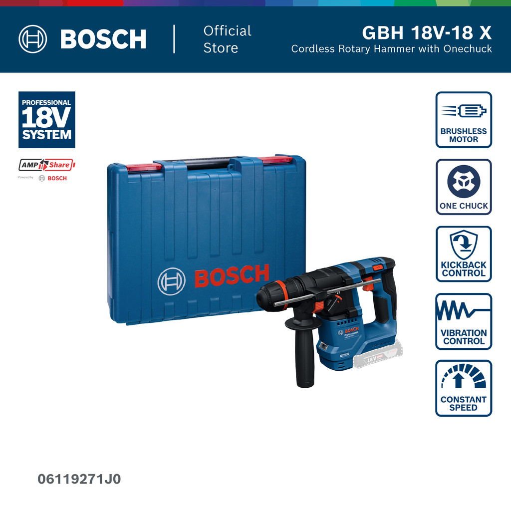 BOSCH GBH 18V-18 X Professional สว่านโรตารี่ไร้สาย 18V ONECHUCK 1.5J (รหัส 06119271J0)