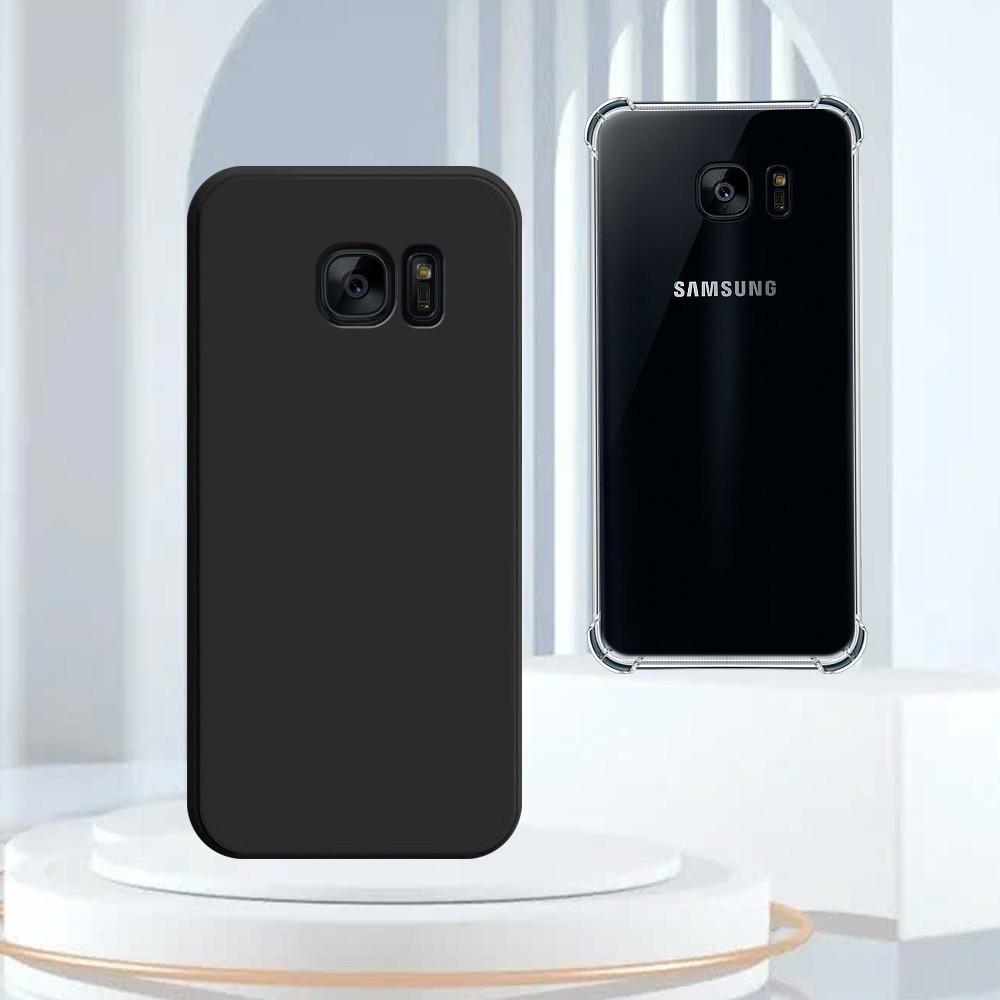 เคส Samsung S6 / S6 Edge / S7 / S7 Edge / Note 5 / Note FE + ฝาครอบด้านในกันกระแทก tpu ยืดหยุ่นสีดํา