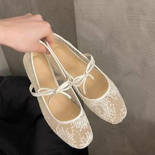 Tikp3 รองเท้าส้นเตี้ยแฟชั่นผู้หญิง, ลูกไม้, คัตเอาท์, ระบายอ…