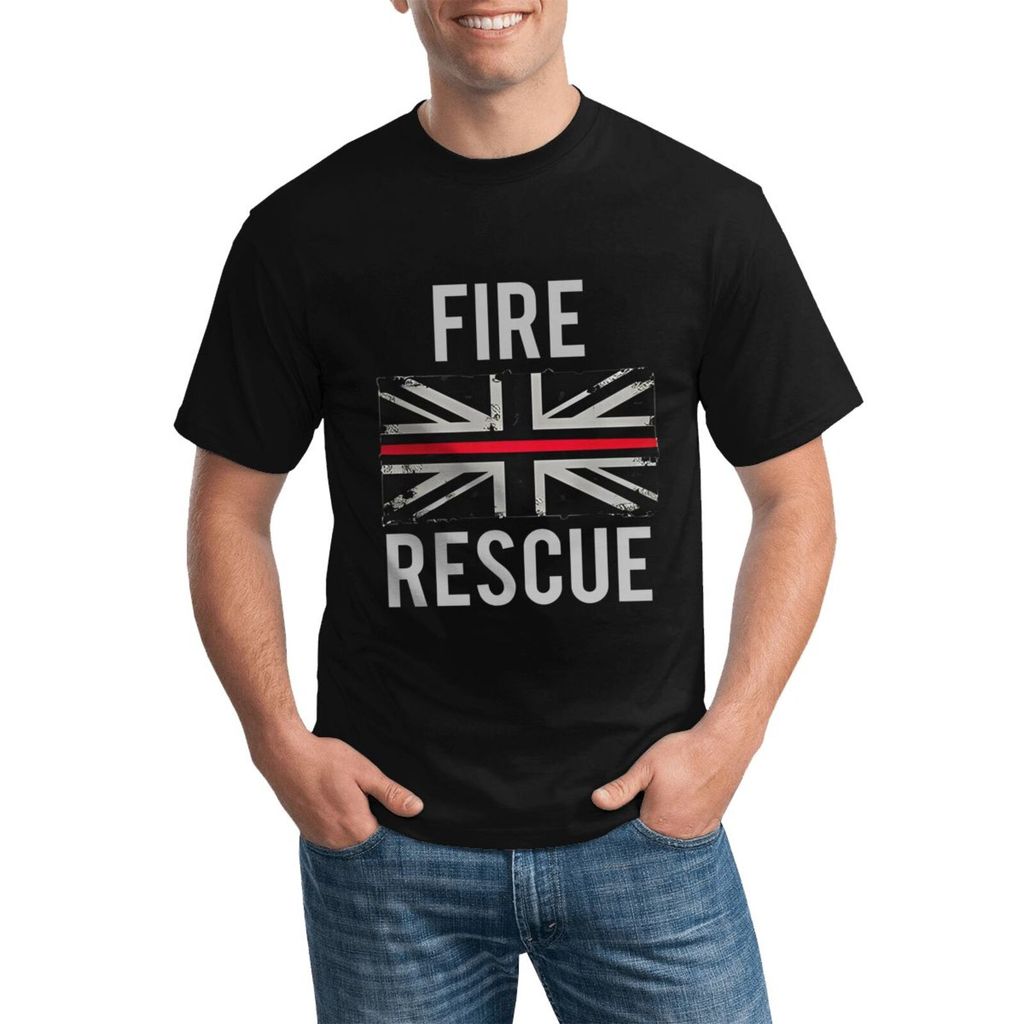 Uk Thin Red Line Fire Rescue มาตรฐานอเนกประสงค์ขนาดบวกคอลูกเรือเสื้อยืดผ้าฝ้าย 100% และการออกแบบระบา