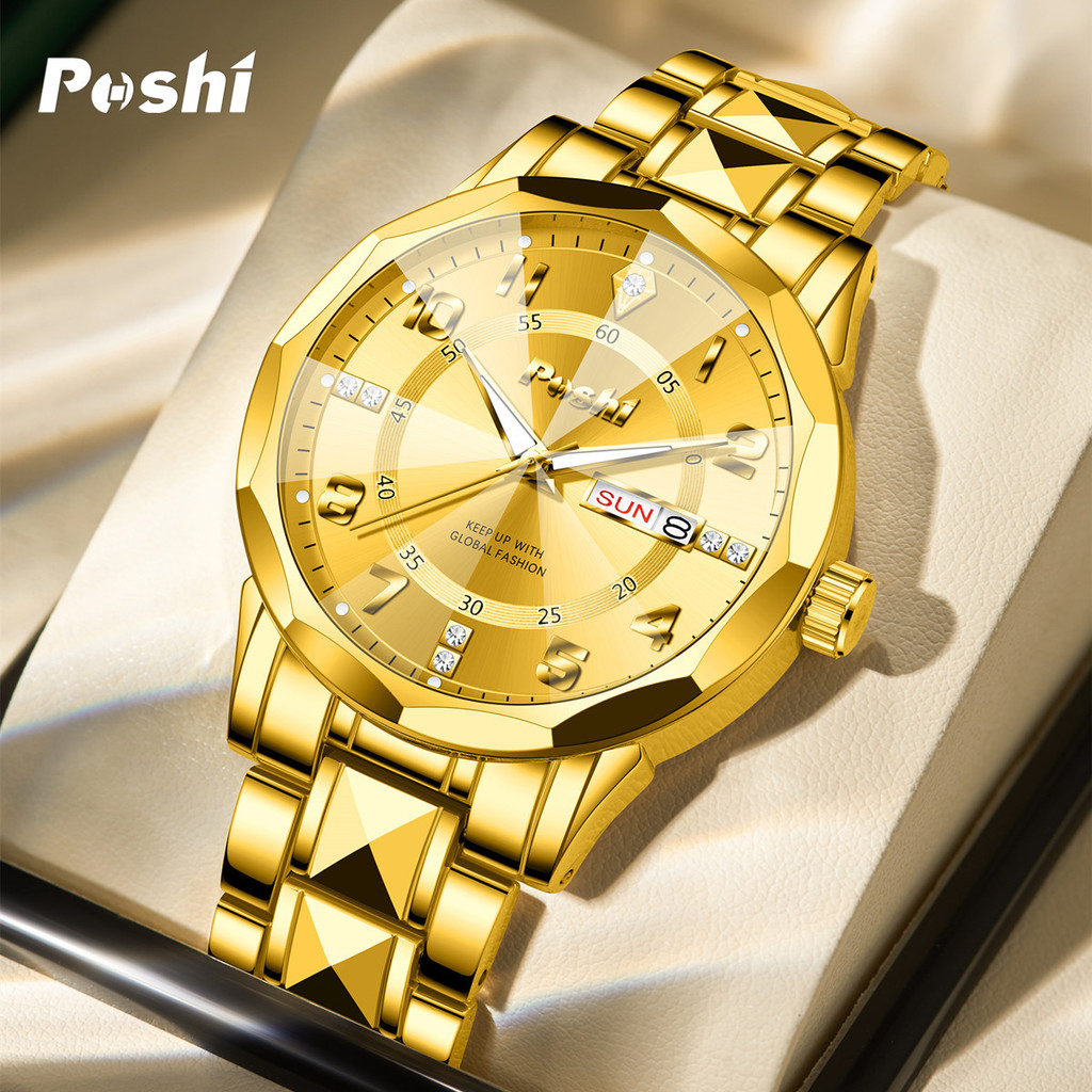 POSHI Mens Waterproof Luminous Business Watches Date Mens Wrist Watch Stainless Steel