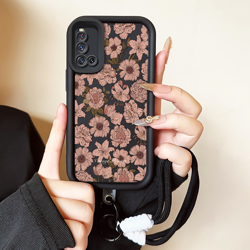 เคสสำหรับ VIVO V19 เคสโทรศัพท์ดอกไม้สามสีซิลิโคนสายคล้องกันกระแทก