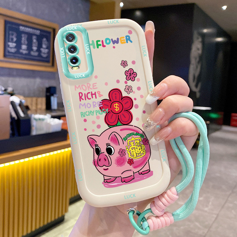 เคสสำหรับ VIVO Y20 Y20i Y20s Y20A Y20G Y12A Y12S Y11s เคสโทรศัพท์ดอกไม้หมูซิลิโคนสายคล้องกันกระแทก