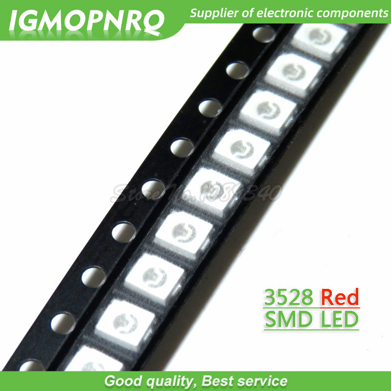 100 ชิ้นสีแดง 3528 1210 SMD LED ไดโอดแสง IGMOPNRQ