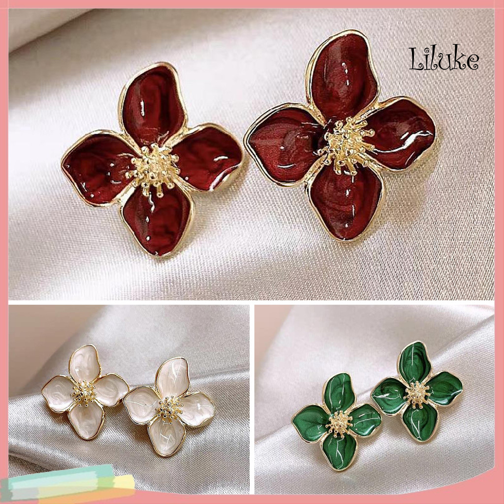 [LK] ต่างหูสตั๊ด 1 คู่ Lucky Clover Shape Fine Workmanship Ear Studs Light Luxury ต่างหูเครื่องประดั