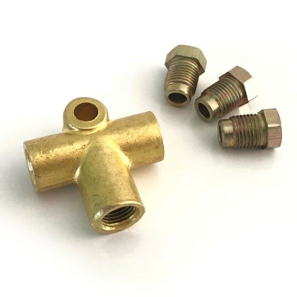 [acrivep]3-Way Brake T Piece Tee W/ 3 Male Nuts Short Union Metric M10 3/16\" ข้อต่อท่อ