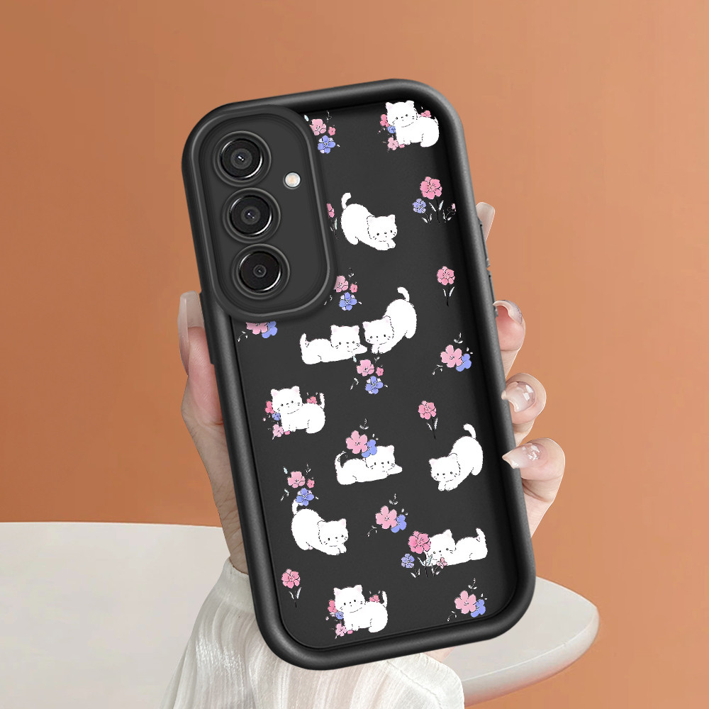 HP เข้ากันได้กับ Samsung Galaxy M15 F15 5G เคสปกป้องโทรศัพท์ TY DLJ C8-364 ดอกไม้และแมว