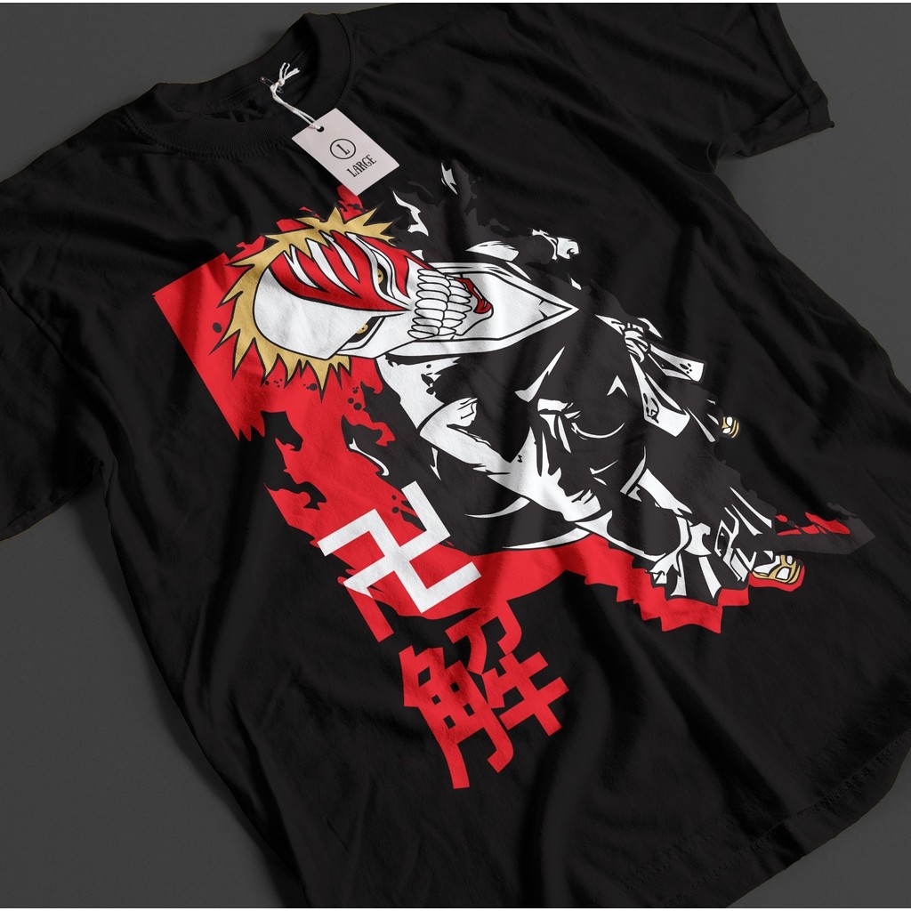 เสื้ออนิเมะฟอกขาว Ichigo Bankai เสื้อยืด Byakuya Tshirt Aizen Zaraki เสื้อยืด Unisex
