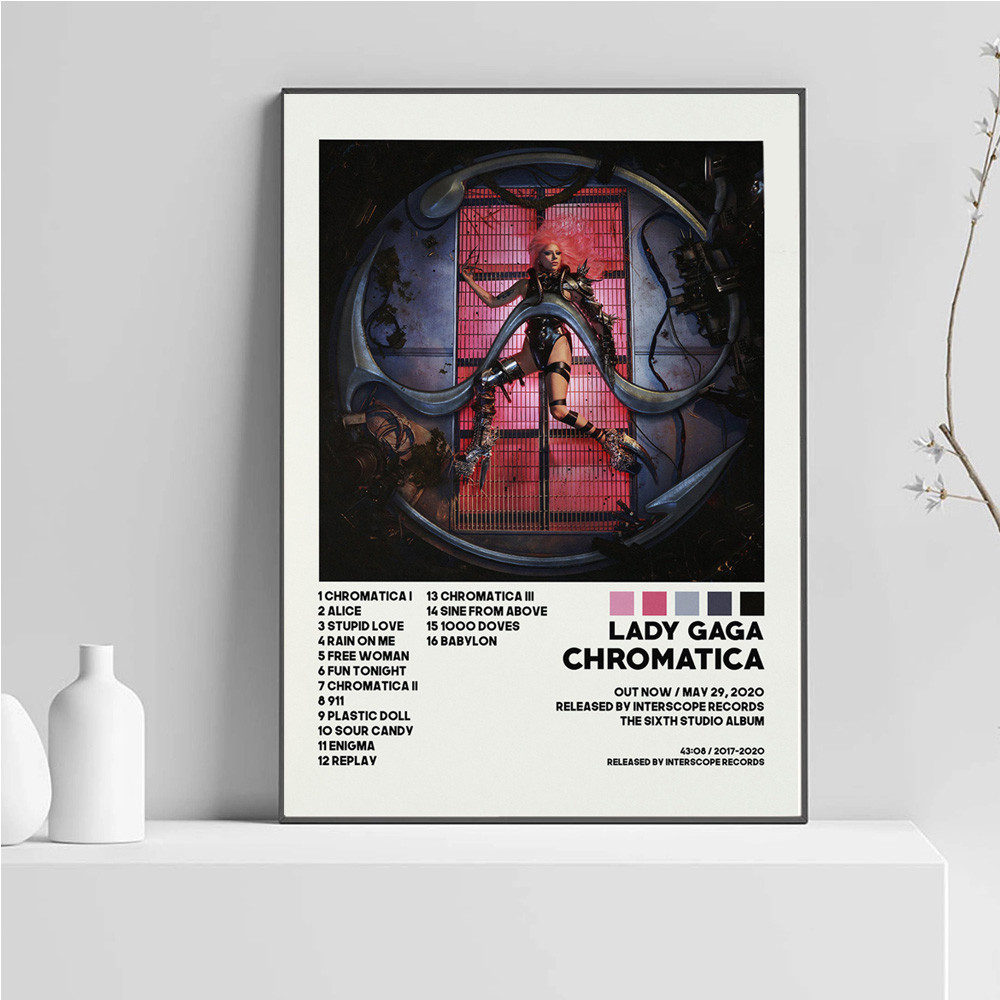 Hot Lady Gaga Chromatica Tracklist Pop Music Star อัลบั้มโปสเตอร์พิมพ์ Wall Art ภาพวาดภาพของขวัญตกแต