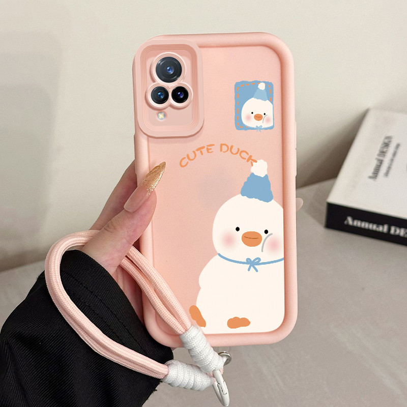 เคสสำหรับ VIVO V21 4G V21 5G เคสโทรศัพท์หมีเป็ดสามสีซิลิโคนสายคล้องกันกระแทก