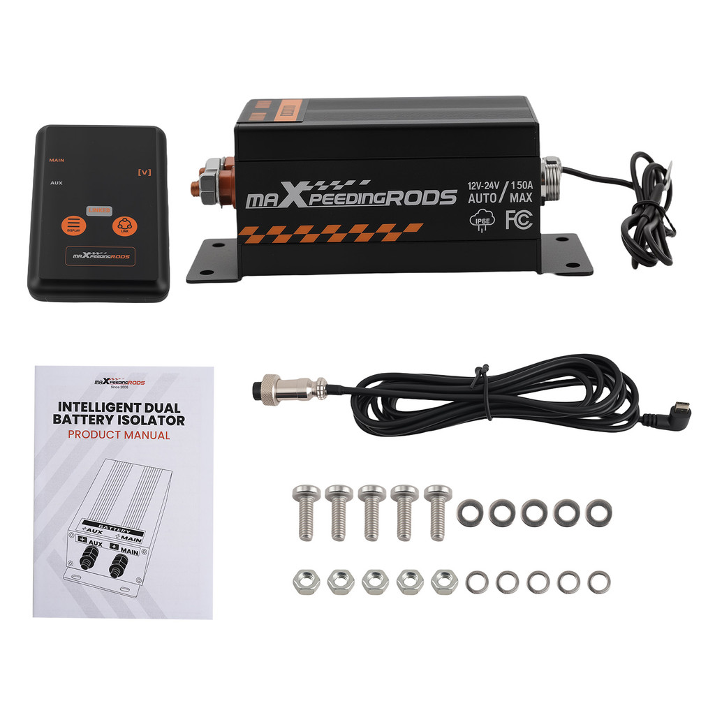 ชุดจัดการแบตเตอรี่คู่150A 12V/24V อัจฉริยะ รองรับรถทุกรุ่น ควบคุมแยก–เชื่อมแบตได้ พร้อมตัวควบคุมแสดงโวลต์ รุ่น SM-DB150A03