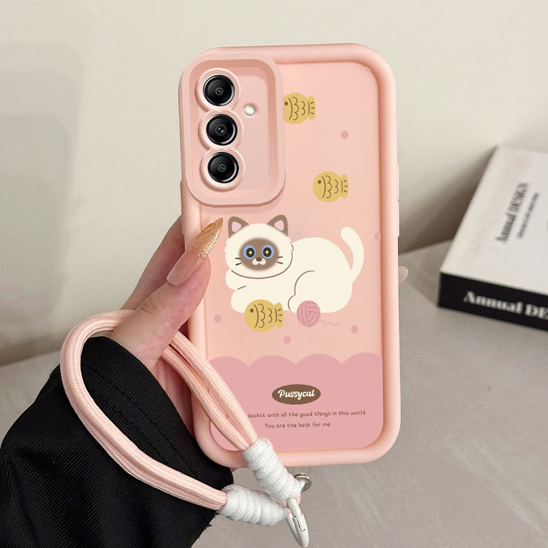 เคสสำหรับ Samsung A16 4G A16 5G เคสโทรศัพท์แมวน่ารักสามสีซิลิโคนสายคล้องกันกระแทก
