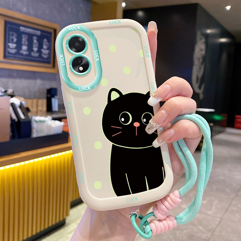 เคสสำหรับ OPPO A18 A38 เคสโทรศัพท์แมวซิลิโคนสายคล้องกันกระแทก