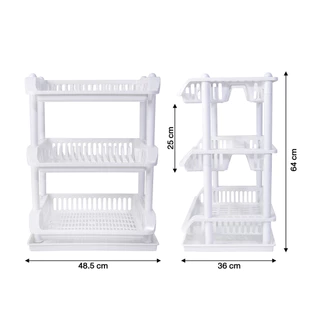 ที่คว่ำจานพลาสติก 3 ชั้น พร้อมถาดรองน้ำ KASSA HOME รุ่น DMT-9850-2/3WH ขนาด 48.5 x 36 x 64 ซม. สีขาว