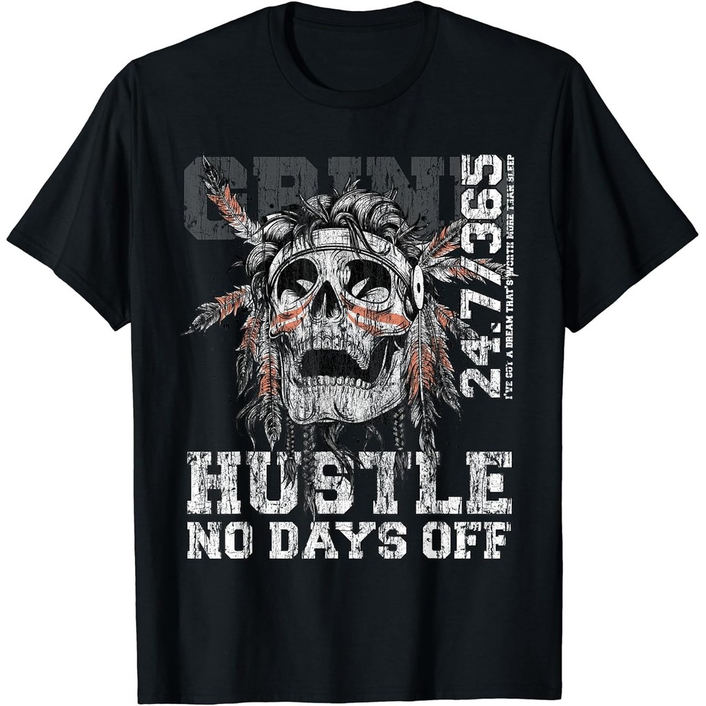 แฟชั่นใหม่ Hustle No Days Off Hustle Hard Tribe Gang Cotton Tee