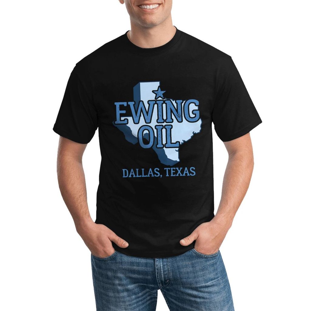 เสื้อยืดผ้าฝ้ายสำหรับทุกฤดูกาล พิมพ์โลโก้ Texas Ewing Oil