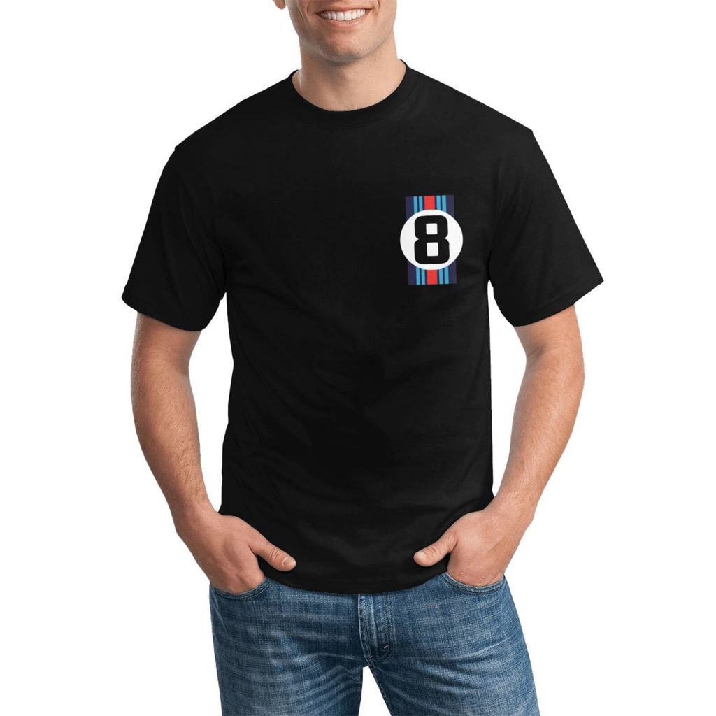 เสื้อลายพิมพ์รถแข่ง Targa Florio Martini Porsche 911 RSR ปี 1973 แรงบันดาลใจ ขนาดลูกเรือคอ ทำจากผ้าฝ