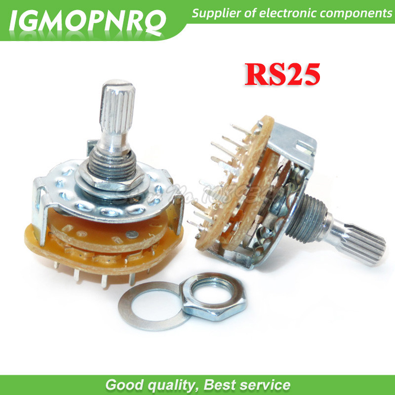 2PCS RS25 Band switch 2P4T 2P5T 2P6T 3P3T 3P4T 4P3T 1P11T Mount Rotary Switch Band Knob Switch IGMOP