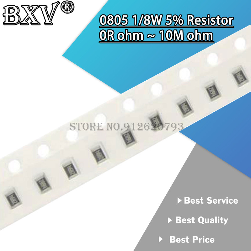 CR-100PCS 08805 5% 1/8W SMD ชิปตัวต้านทาน 0R ~ 10M 0 1R 10R 100R 220R 330R 470R 1K 4.7K 10K 47K 100K