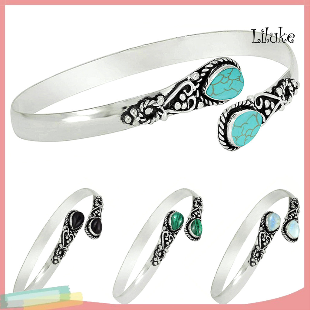 สร้อยข้อมือ.Handmade.Retro.Waterdrop.Faux.Moonstone.Turquoise.Cuff เพิ่มความสวยงามให้บุคลิกภาพด้วยพลอยเทียมและทัวร์มาลีน