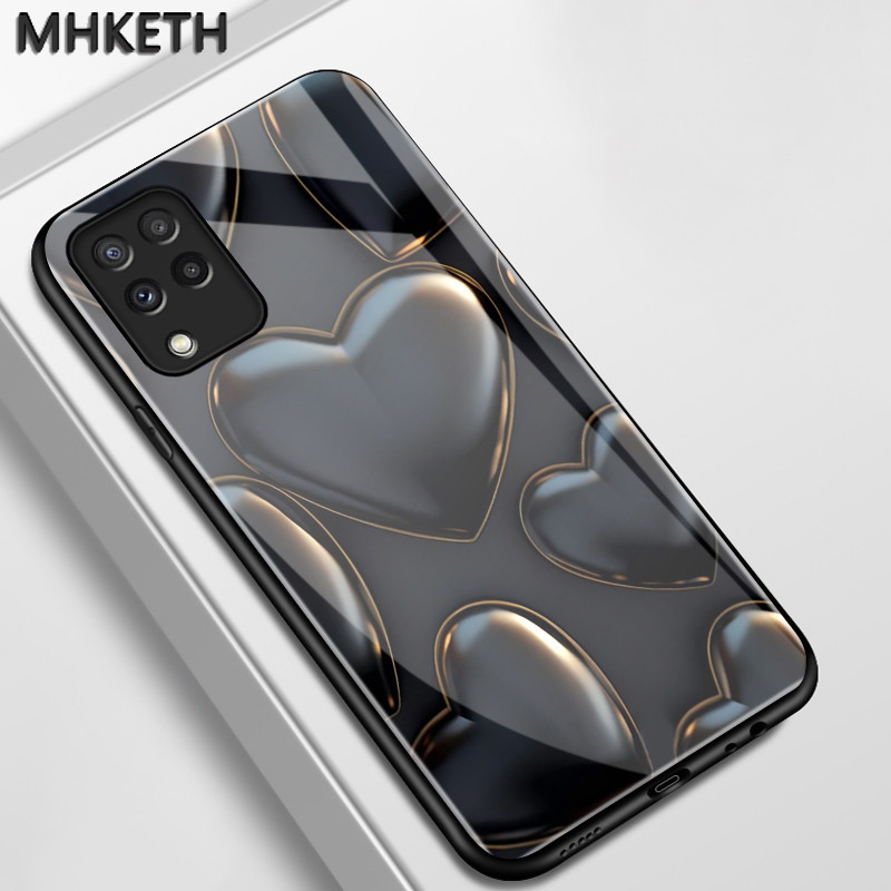 เคสสำหรับ Samsung A22 M22 A22 5G เคสแก้วมีลายรูปหัวใจขั้นสูงทนต่อการขีดข่วนเคสโทรศัพท์