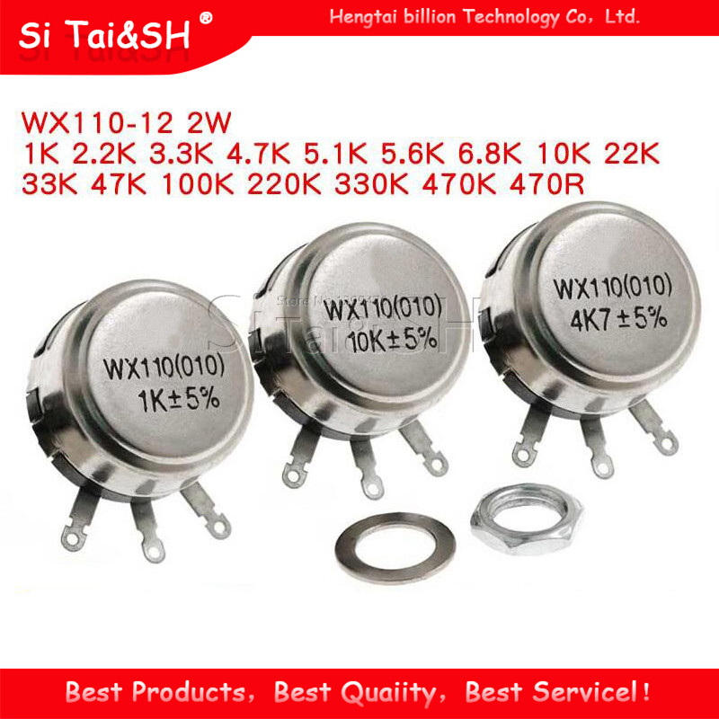 5pcs WX110 (010) 6 มม.รอบเพลาโลหะเดี่ยว Turn Wire resistor Wound Potentiometer 1 K 2.2 K 3.3 K 4.7 K