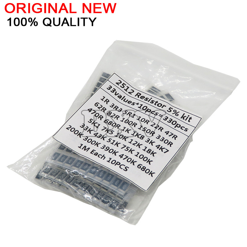 CR-330PCS 1Ohm 1M โอห์มตัวต้านทานอิเล็กทรอนิกส์ 5% 2512 ตัวต้านทาน SMD ชุดสารพัน 10R 47R 100R 10K 47