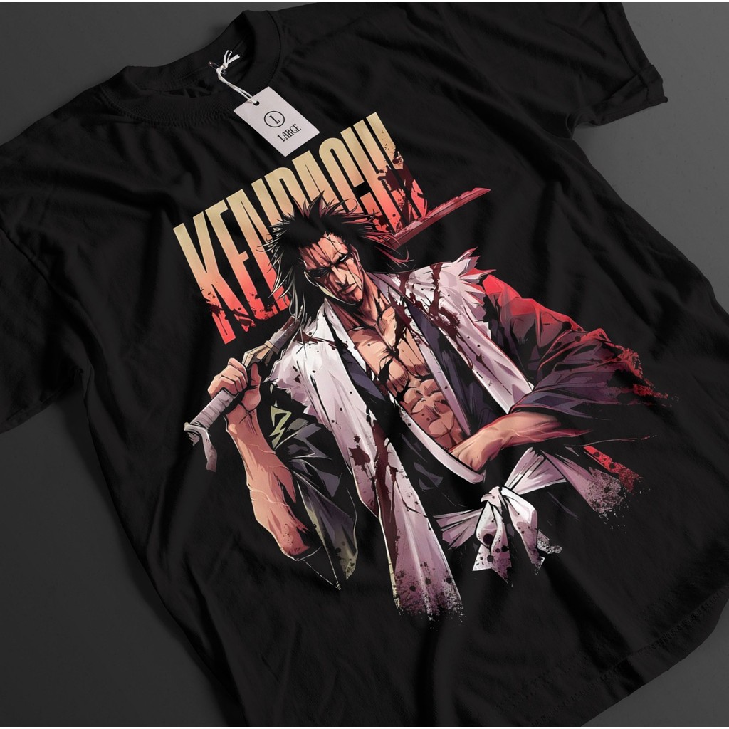 เสื้ออนิเมะฟอกขาว Zaraki Kenpachi Tshirt Ichigo Bankai เสื้อยืด Aizen เสื้อยืด Unisex
