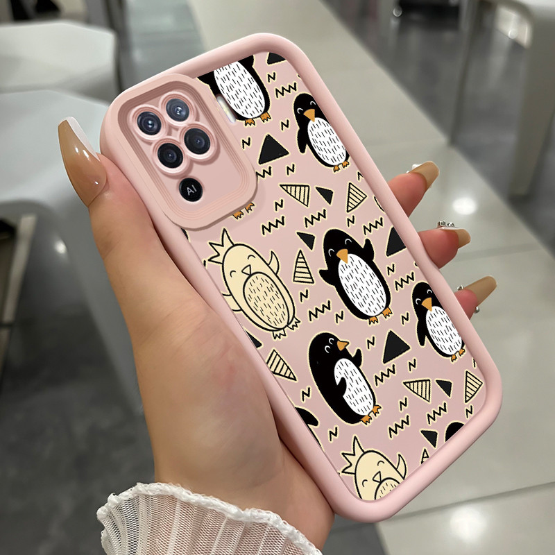 เคสสำหรับ OPPO A74 A95 F19 F19s เคสโทรศัพท์เพนกวินขนนกสามสีซิลิโคนกันกระแทก