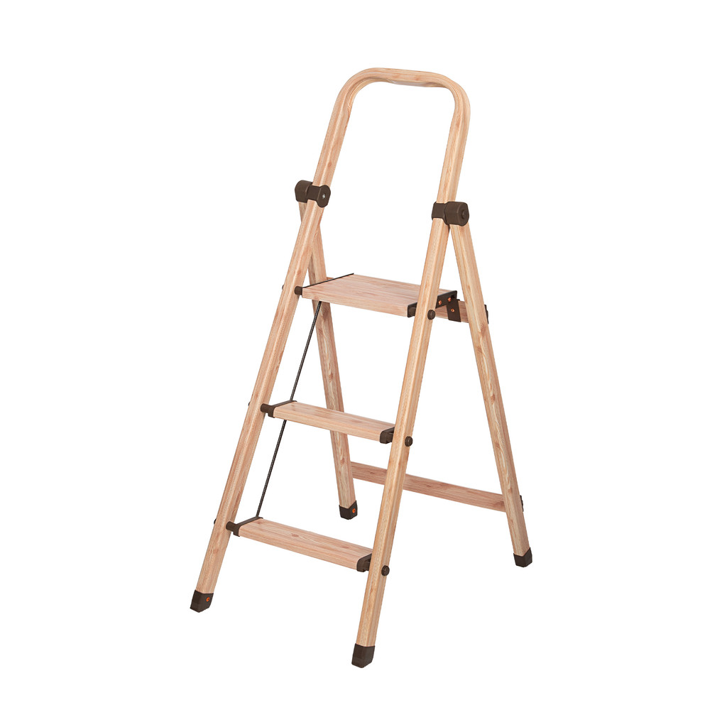 บันไดอะลูมิเนียม 3 ขั้น พับเก็บขึ้นลงทางเดียว แบบมีด้ามจับ GIANT KINGKONG PRO รุ่น DAF-EY3 สีเมเปิล