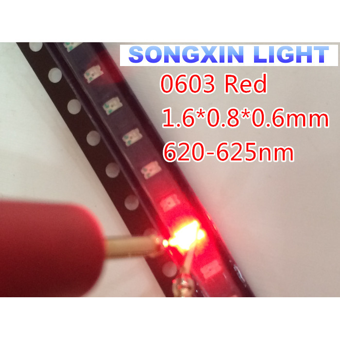 1000 ชิ้น/ล็อตโคมไฟสีแดงขนาดเล็กลูกปัด 0603 SMD LED 0603 ไดโอดเปล่งแสงสีแดง