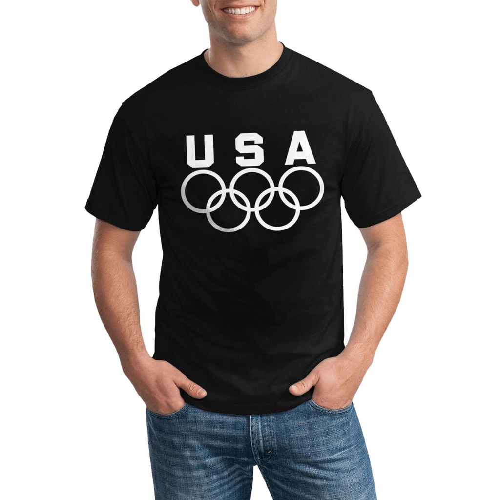 Olympic Rings Usa Logo สบาย 100% Cotton Plus Size Crew Neck T Shirt