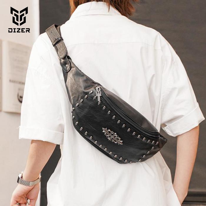 Dapi RIZER - Waistbag ARES_Leather Waist Sling Bag_Black