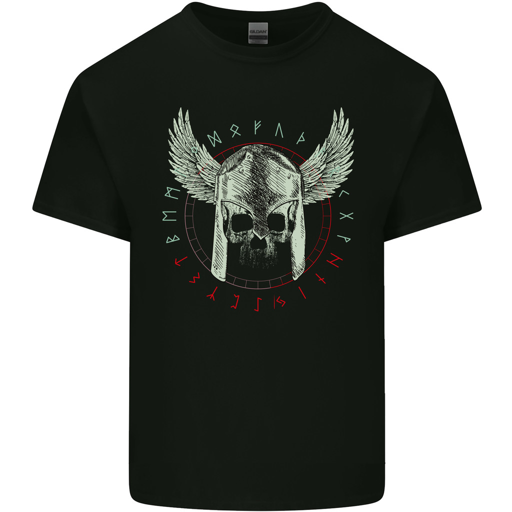 Viking Skull Wings Runic Text Gym Helmet Mens Pure Cotton T-Shirt
