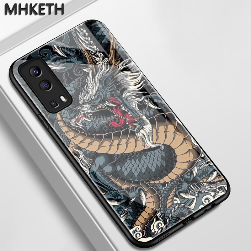 เคสสำหรับ VIVO Y72 5G Y52 5G Y75s 5G Y53s 5G Y76 5G เคสป้องกันโทรศัพท์ตกกระจกลายมังกรแบบมีลักษณะเฉพาะตัว