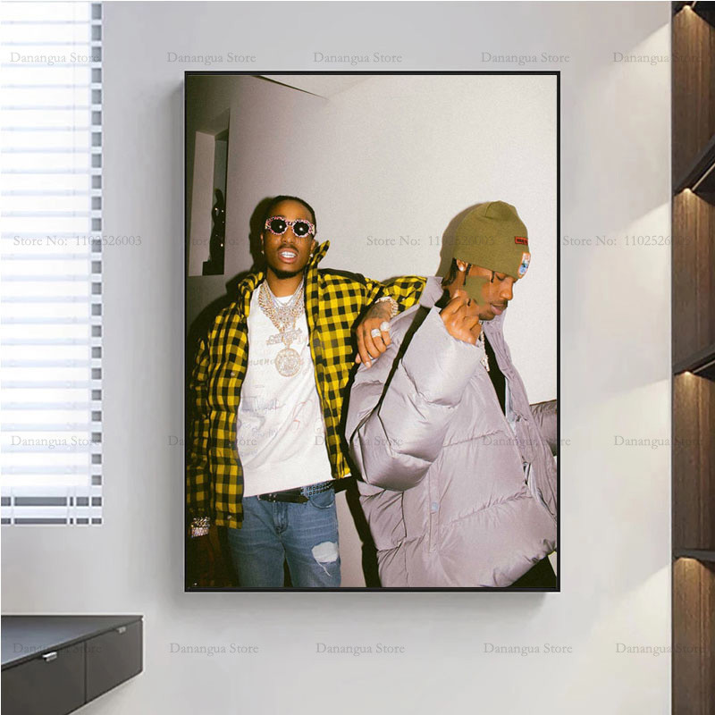 ใหม่ Travis Scott Quavo Migos Rapper Hip Hop Rap Star โปสเตอร์พิมพ์ Wall Art ภาพวาดผ้าใบภาพของขวัญตก