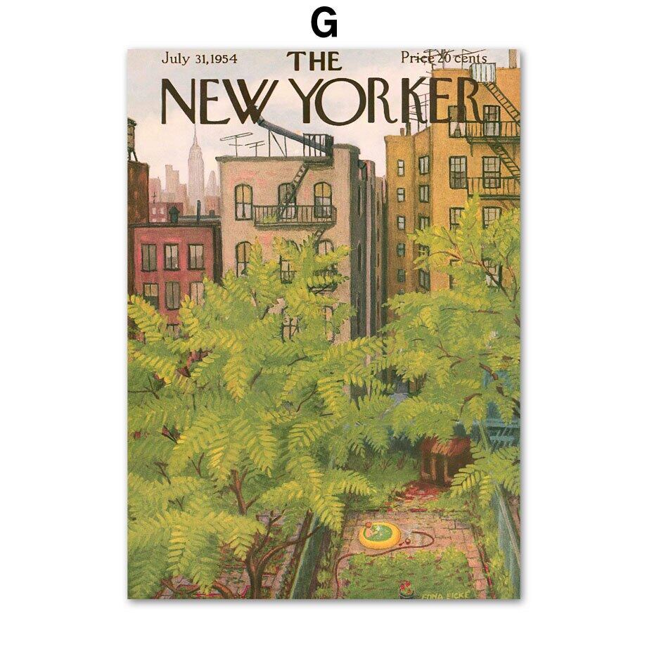 Nordic โปสเตอร์ New Yorker นิตยสารบทคัดย่อดอกไม้ City Bridge Wall Art พิมพ์ผ้าใบภาพวาดตกแต่งภาพสําหร
