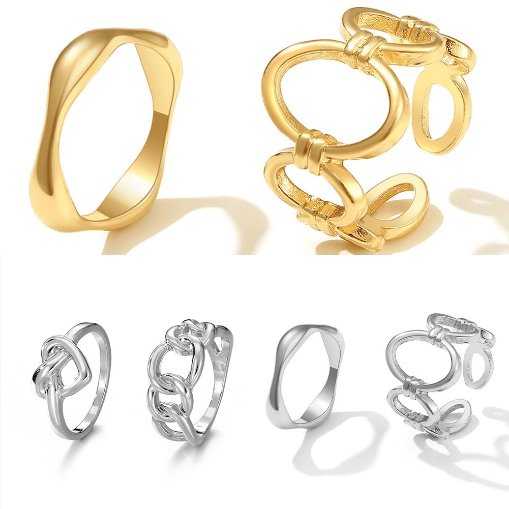 [DML] Punk Metal Hollow Knuckle Wide Ring Set Women Joint Gothic Ring Jewelry